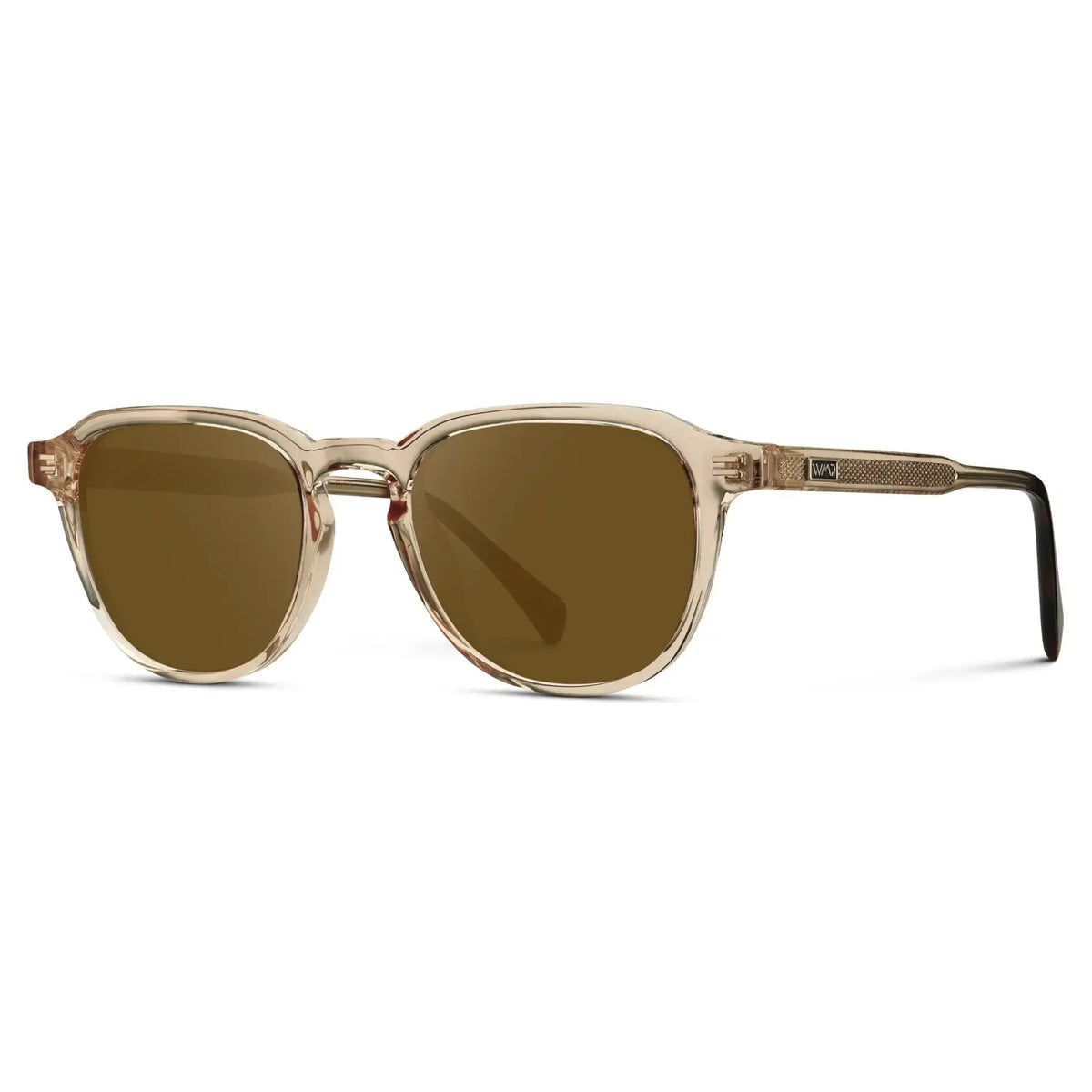 Sand Brown / Amber || Side view of Men's Round Prescription Sunglasses with Sand Brown Frame and Amber Lenses on a white background