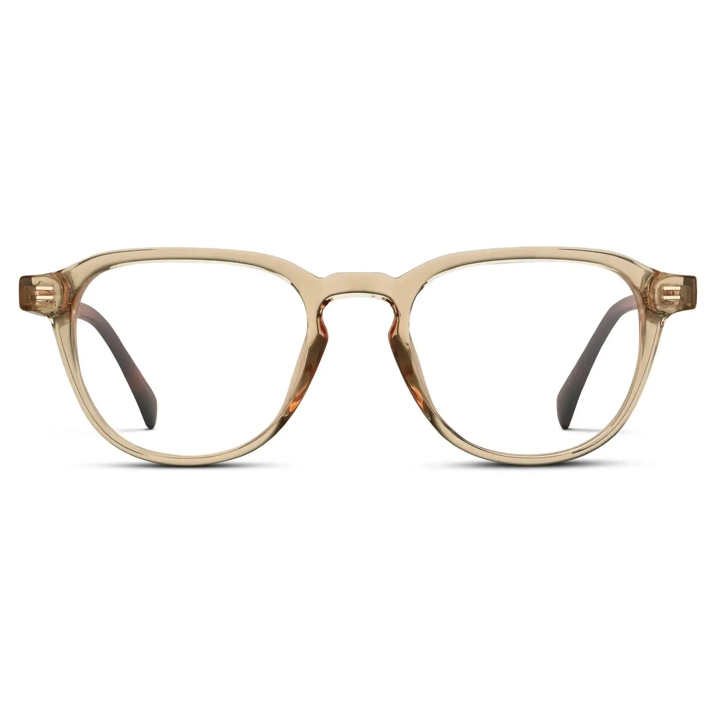 Sand Brown || Men's Round Prescription Glasses with Sand Brown Frame and Clear Lenses on a white background