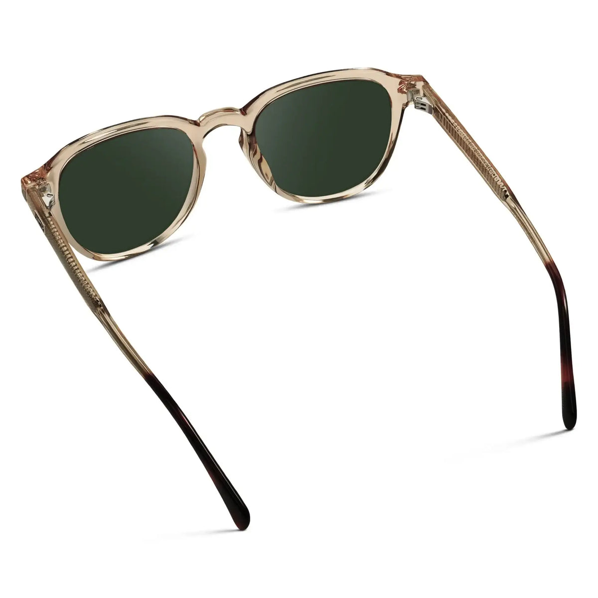 Sand Brown / G15 || Back view of Men's Round Prescription Sunglasses with Sand Brown Frame and Green Lenses on a white background