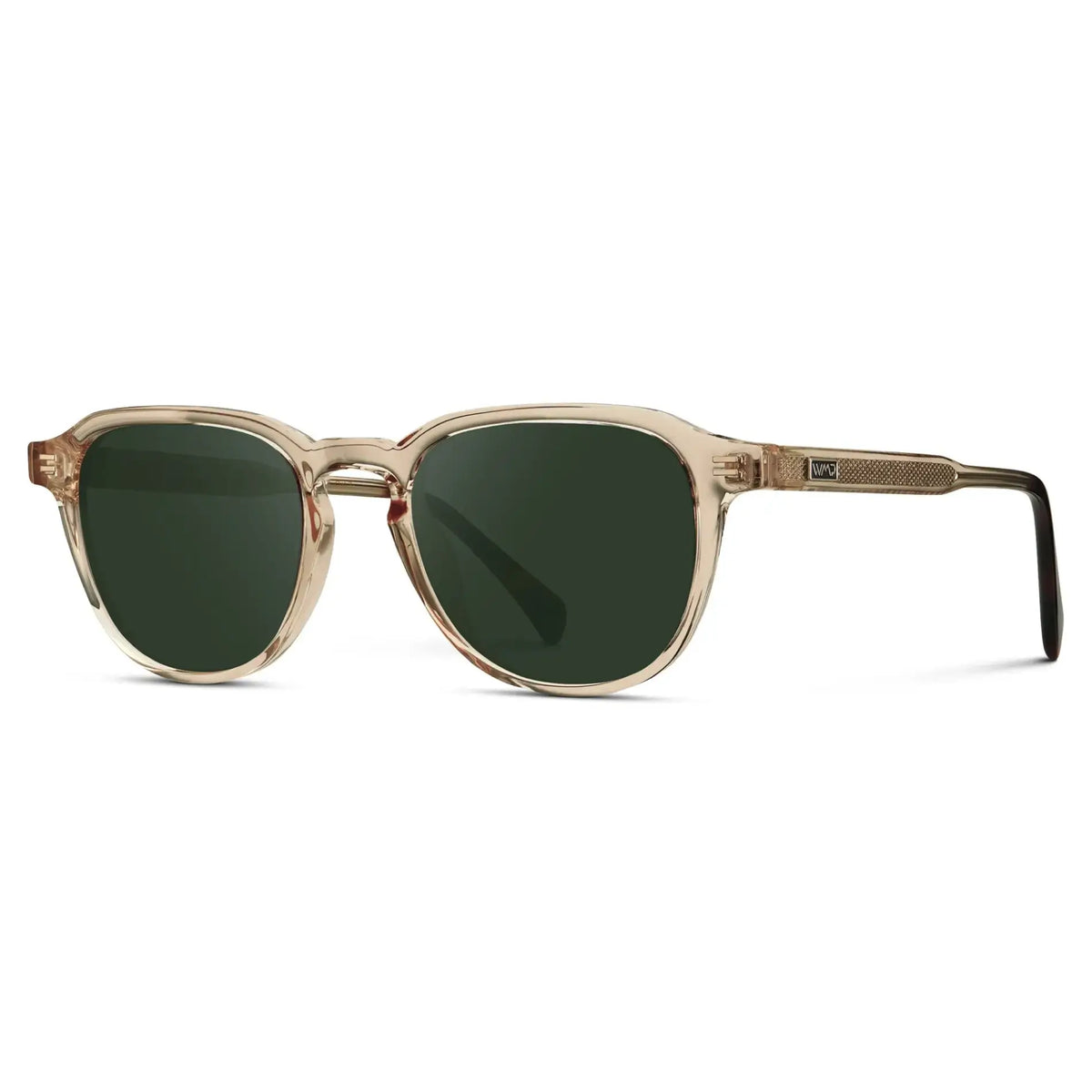 Sand Brown / G15 || Side view of Men's Round Prescription Sunglasses with Sand Brown Frame and Green Lenses on a white background