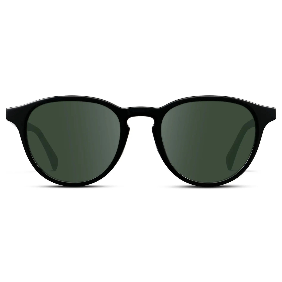 Black / G15 || Unisex Round Performance Prescription Sunglasses with Black Acetate Frame and Green Lens on a white background