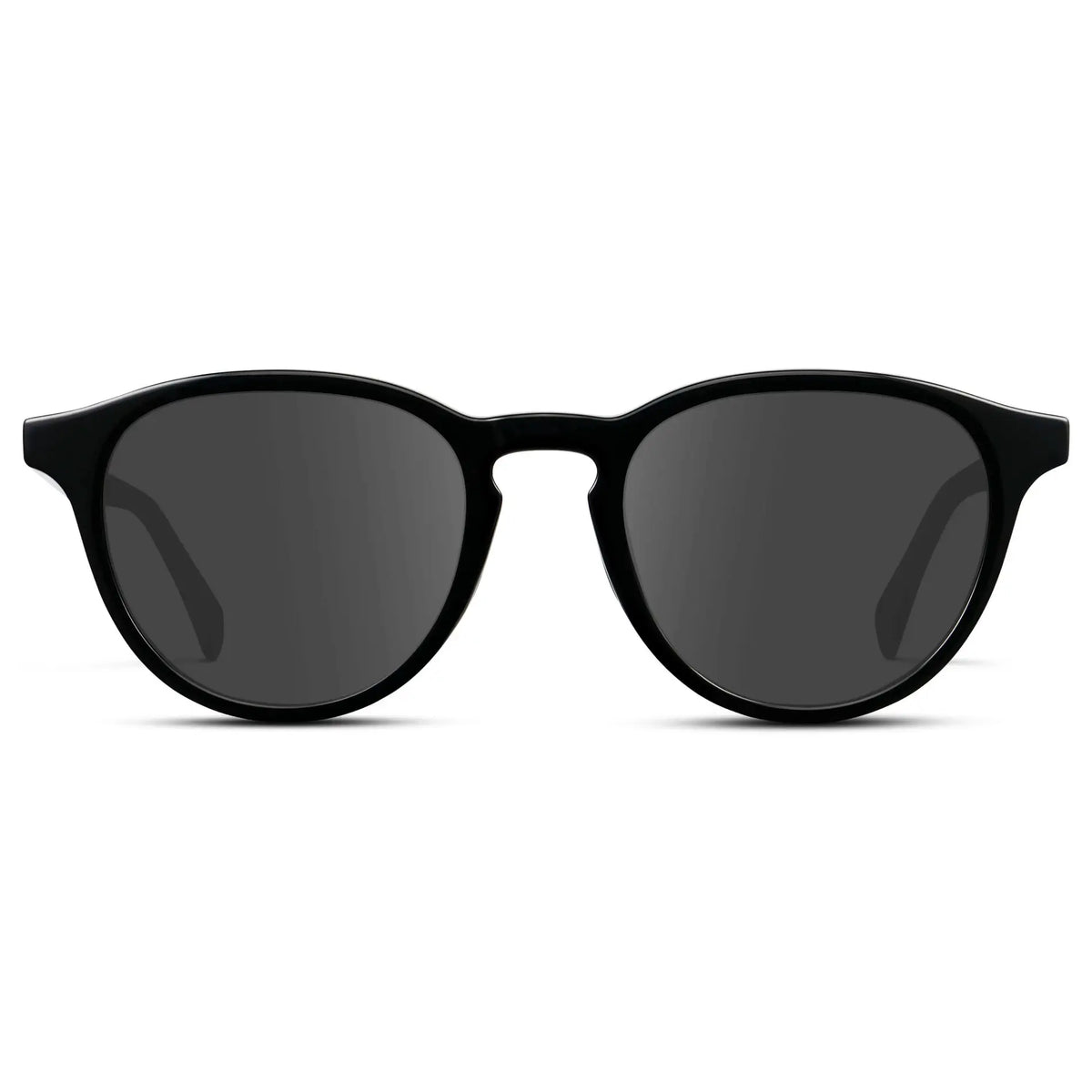 Black / Grey || Unisex Round Performance Prescription Sunglasses with Black Acetate Frame and Grey Lens on a white background