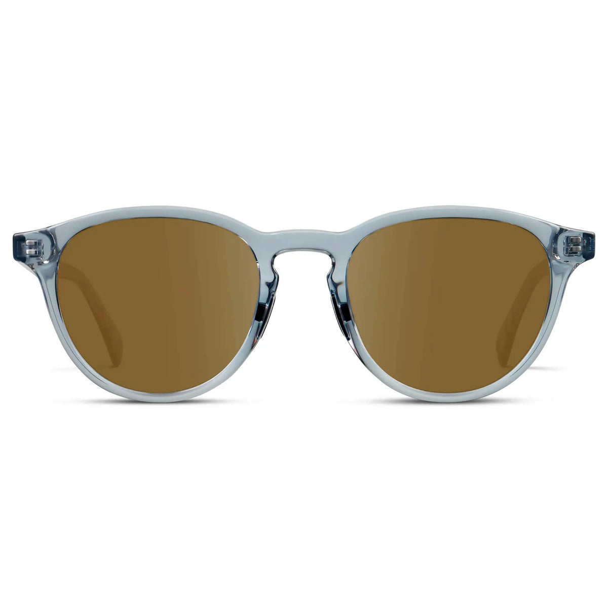 Denim Blue / Amber || Unisex Round Performance Prescription Sunglasses with Blue Acetate Frame and Amber Lens on a white background