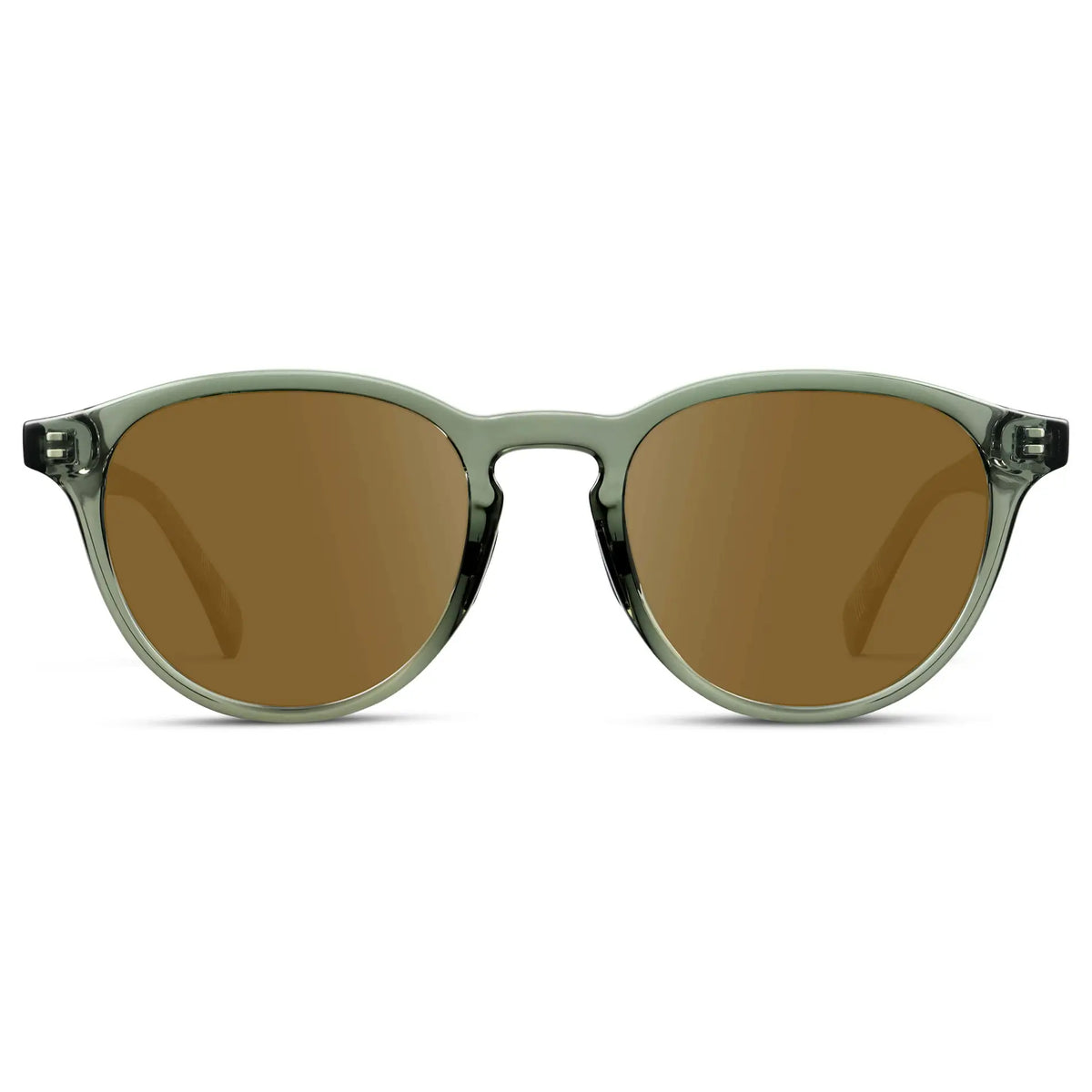 Crystal Agave Green / Amber || Unisex Round Performance Prescription Sunglasses with Green Acetate Frame and Amber Lens on a white background