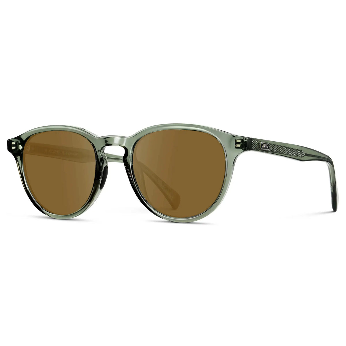 Crystal Agave Green / Amber || side view of Unisex Round Performance Prescription Sunglasses with Green Acetate Frame and Amber Lens on a white background