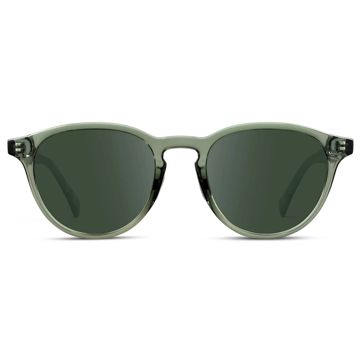 Crystal Agave Green / G15 || Unisex Round Performance Prescription Sunglasses with Green Acetate Frame and Green Lens on a white background