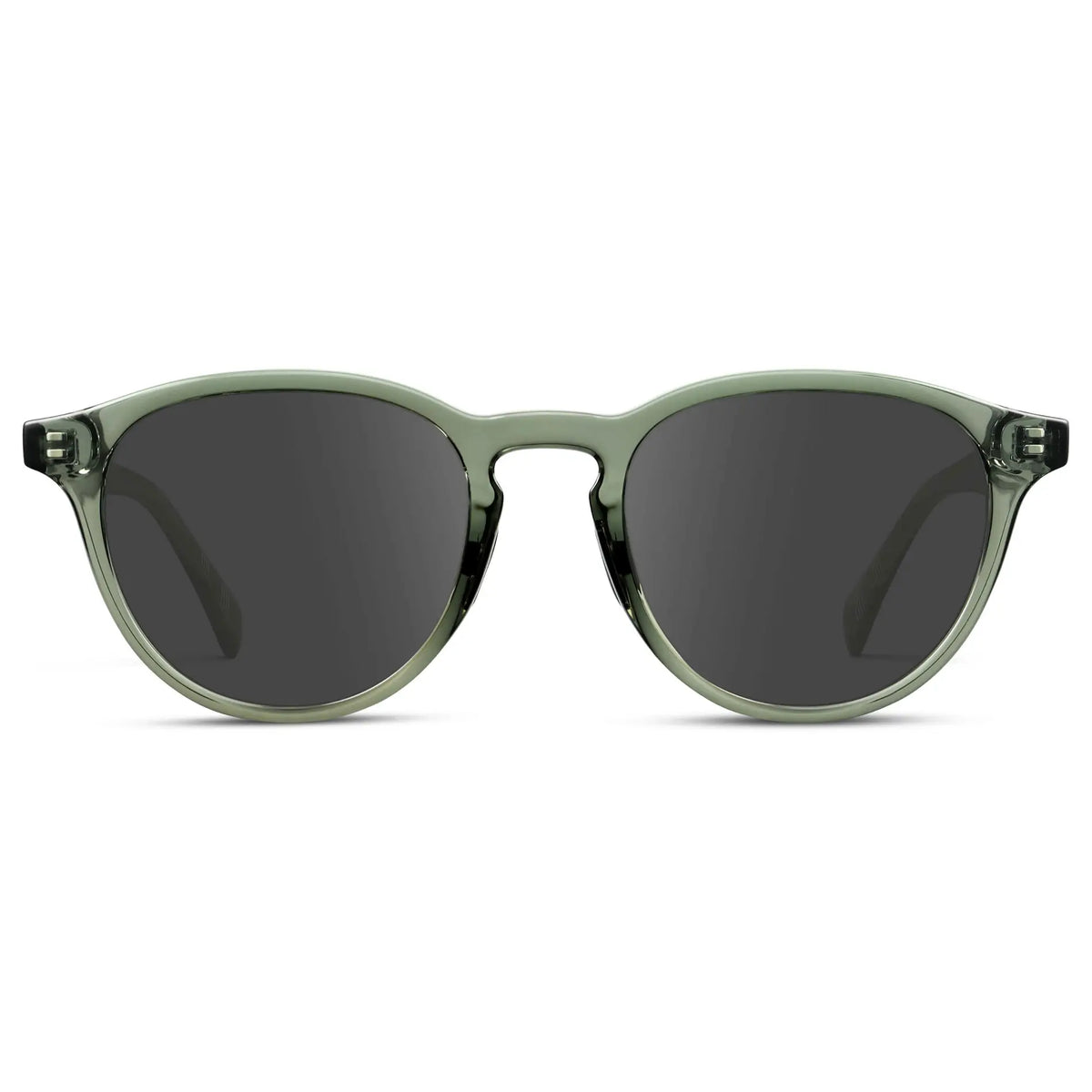 Crystal Agave Green / Grey || Unisex Round Performance Prescription Sunglasses with Green Acetate Frame and Grey Lens on a white background