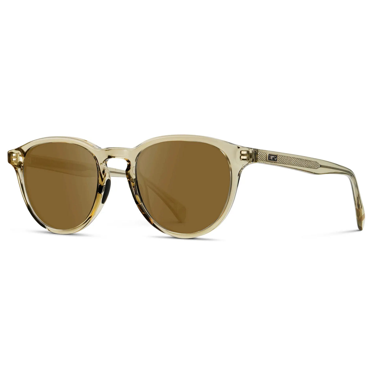 Iris Yellow / Amber || Side view of Unisex Round Performance Prescription Sunglasses with Yellow Acetate Frame and Amber Lens on a white background