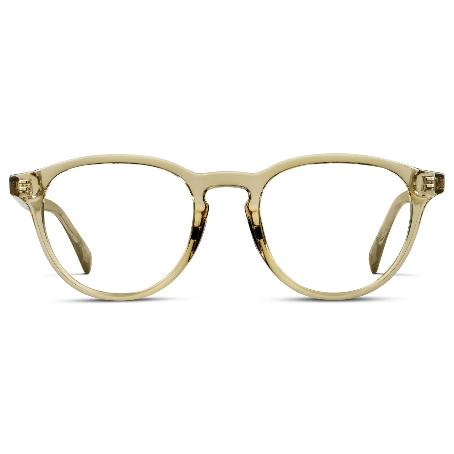 Iris Yellow || Unisex Round Performance Eyeglasses with Yellow Acetate Frame and Clear Prescription Lens on a white background