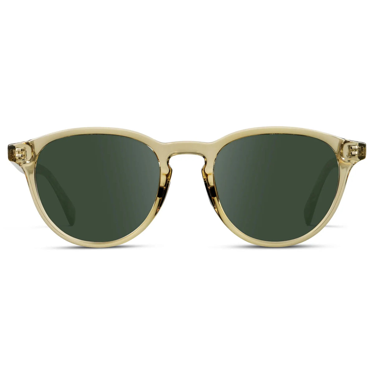 Iris Yellow / G15 || Unisex Round Performance Prescription Sunglasses with Yellow Acetate Frame and Green Lens on a white background