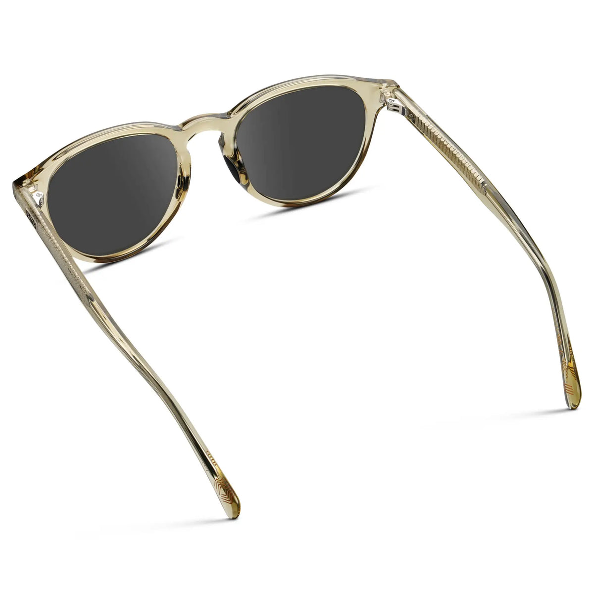 Iris Yellow / Grey || Back view of Unisex Round Performance Prescription Sunglasses with Yellow Acetate Frame and Grey Lens on a white background