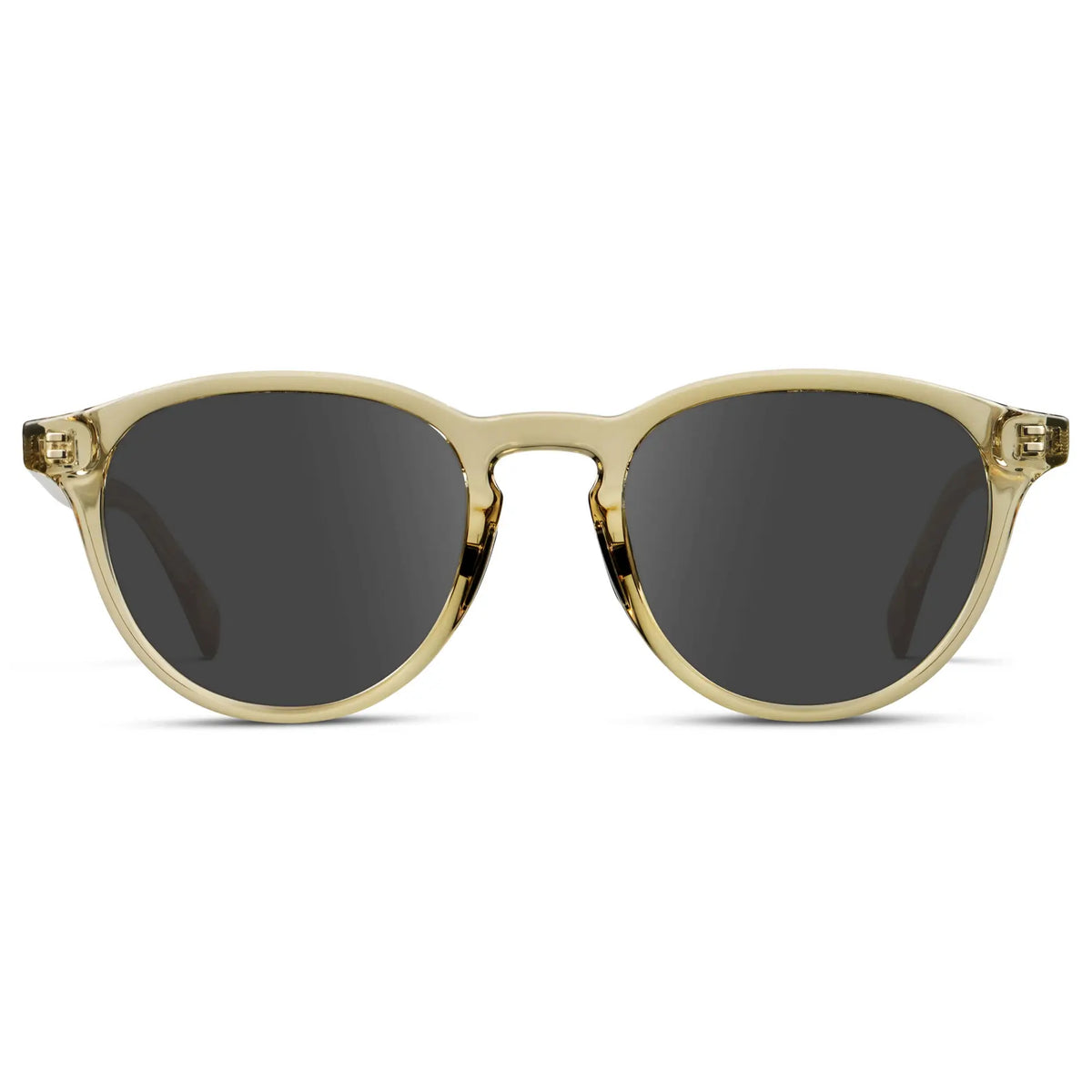 Iris Yellow / Grey || Unisex Round Performance Prescription Sunglasses with Yellow Acetate Frame and Grey Lens on a white background