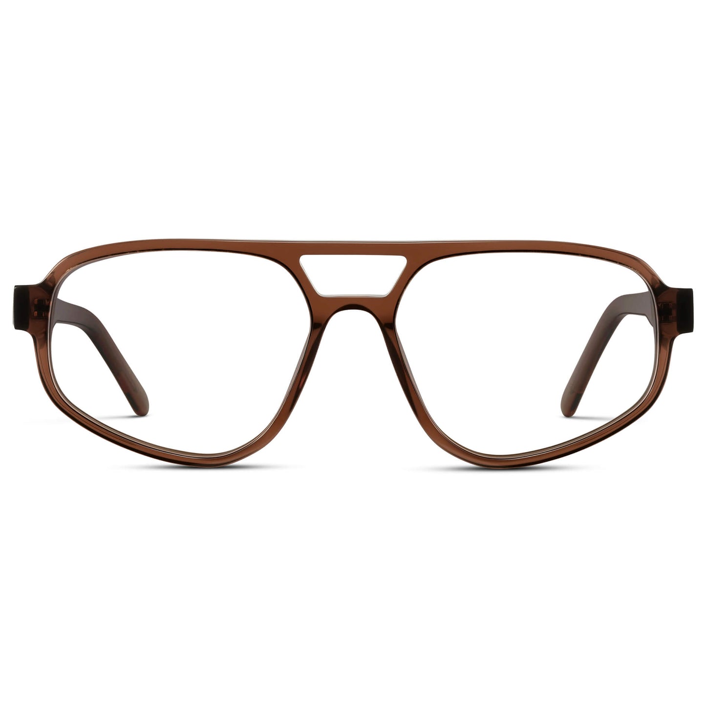 Crystal Brown || Aviator Frame Glasses with Clear Prescription Lenses front view.