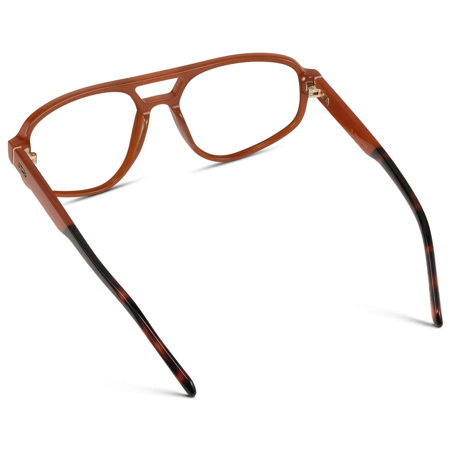 Milky Rust Tortoise || Back view of Women's Aviator Prescription Glasses with Milky Rust Tortoise Frame and Clear Lenses on a white background