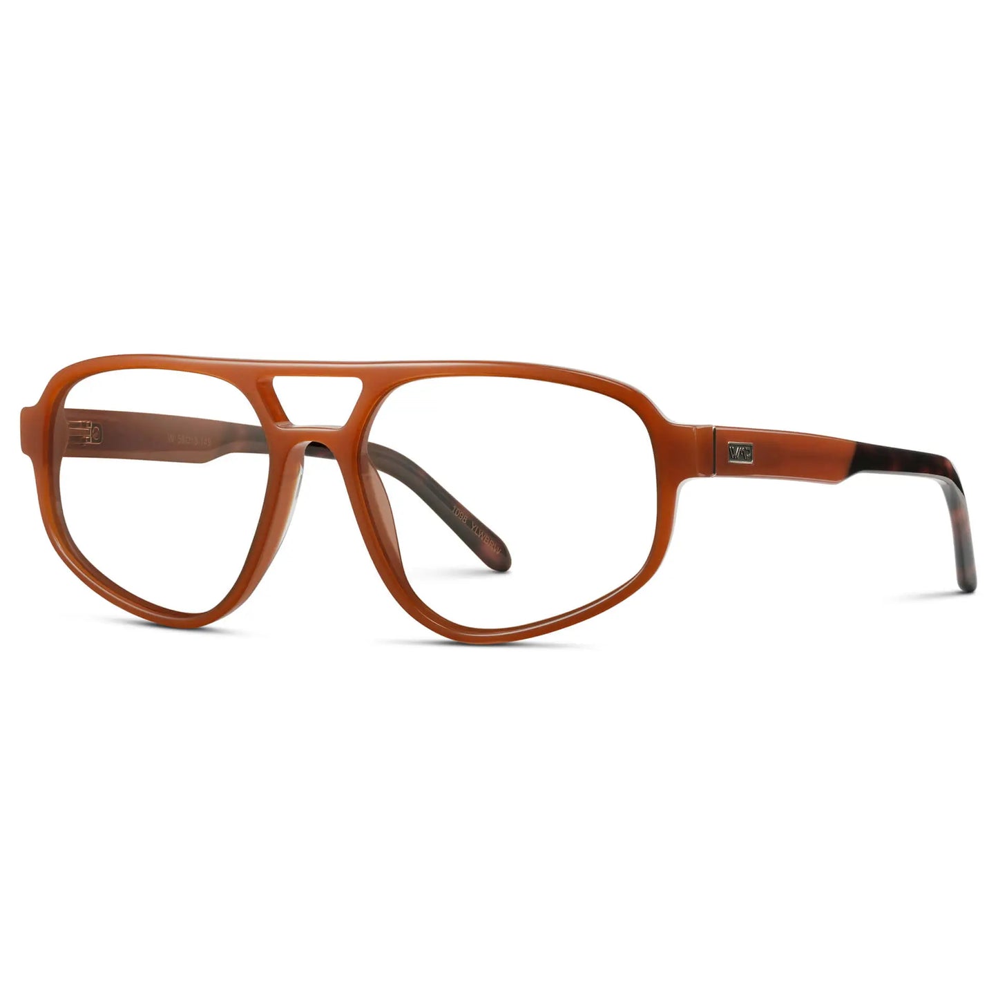 Milky Rust Tortoise || Side view of Women's Aviator Prescription Glasses with Milky Rust Tortoise Frame and Clear Lenses on a white background