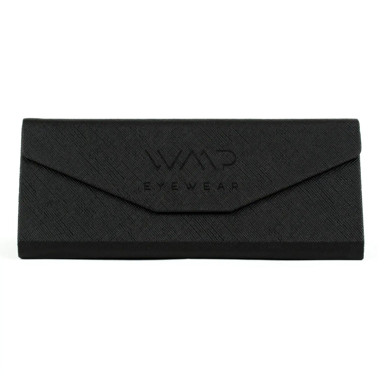 Black textured foldable eyewear case with magnetic closure designed for premium protection and style.