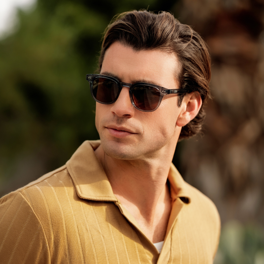 Crystal Stone Blue / Brown Lens || Men's Polarized Lightweight Acetate Blue Frame Sunglasses with Brown Lenses