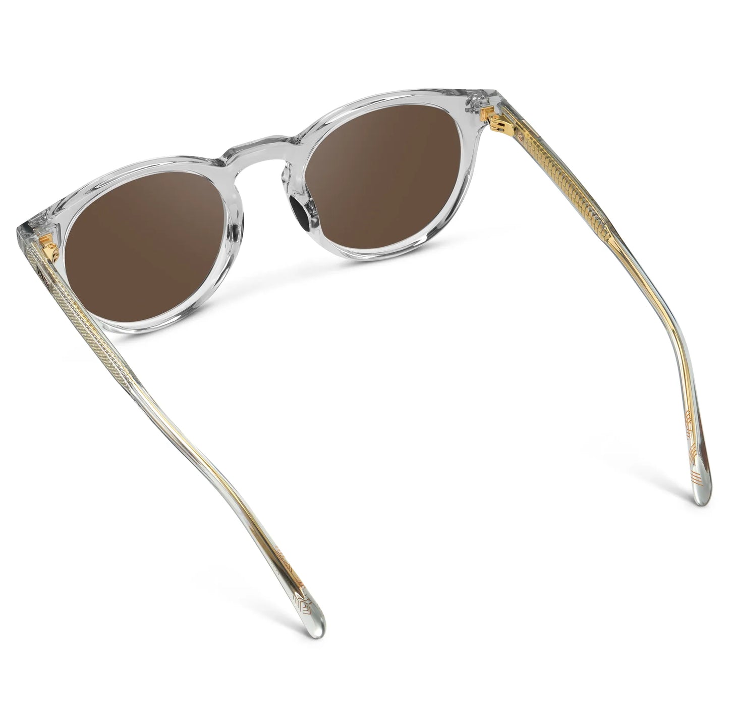 Crystal Ice Grey / Brown Lens || Back view of Men's Round Sports Performance Sunglasses with Crystal Ice Grey Acetate Frame and Brown Polarized Oleophobic Lens on a white background