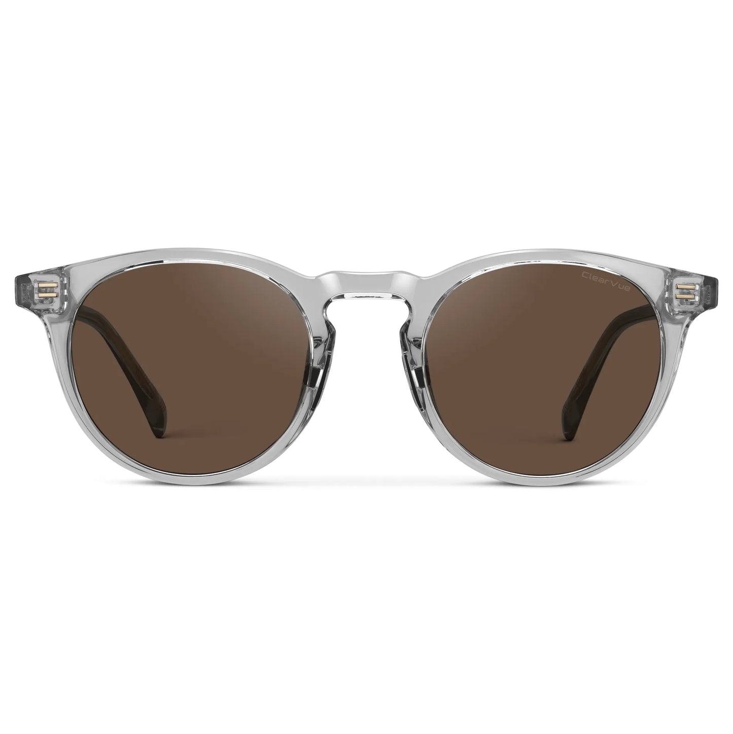 Crystal Ice Grey / Brown Lens || Men's Round Sports Performance Sunglasses with Crystal Ice Grey Acetate Frame and Brown Polarized Oleophobic Lens on a white background