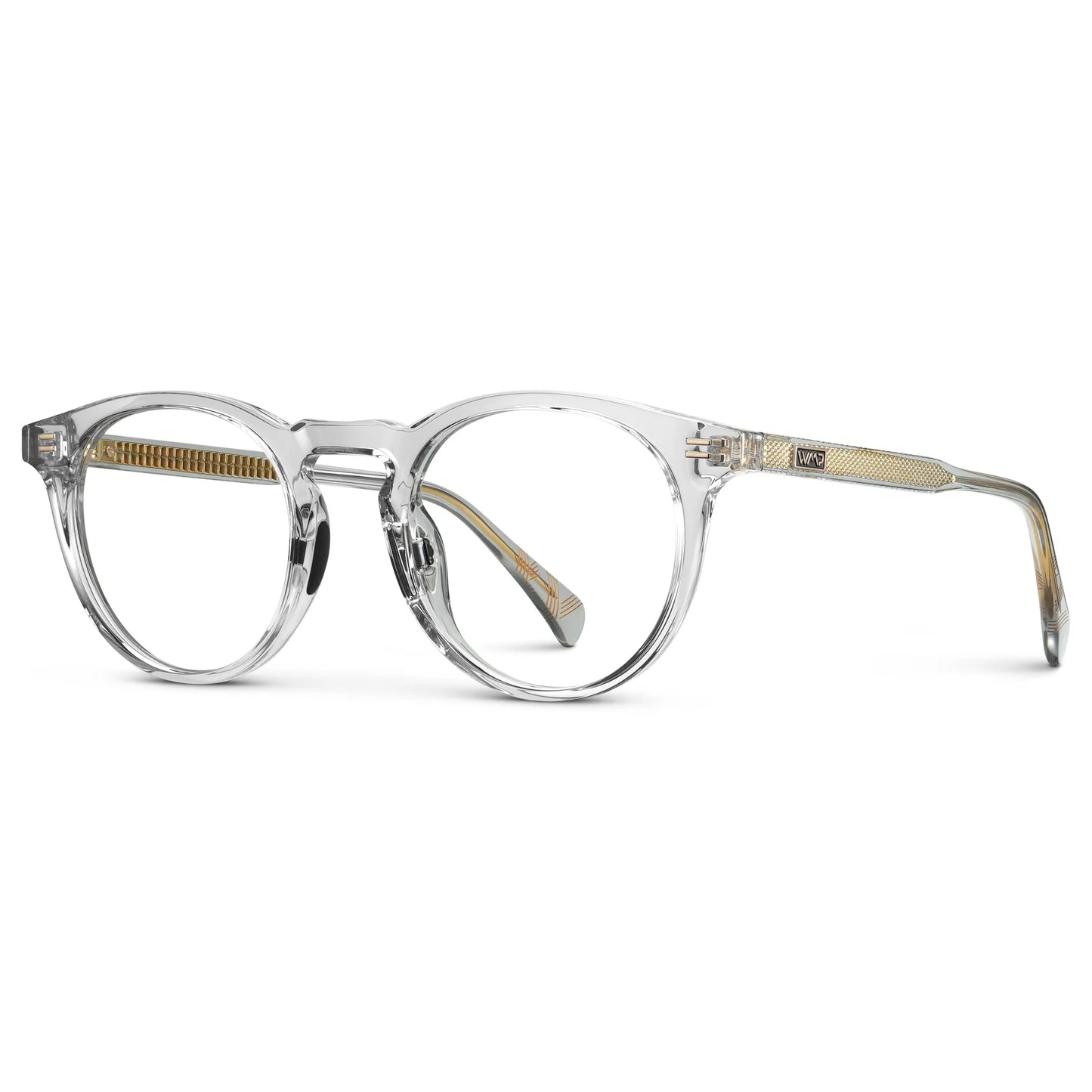Crystal Ice Grey || Side view of Men's Round Prescription Glasses with Crystal Ice Grey Frame and Clear Lens on a white background