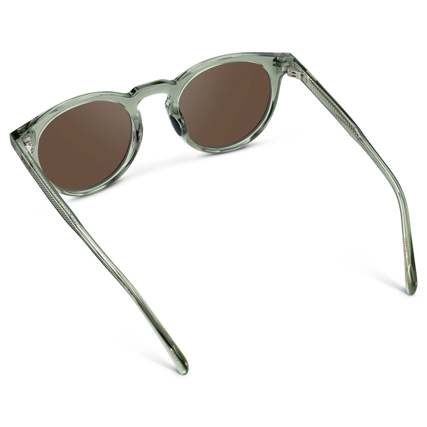 Agave Green / Brown Lens || Back view of Men's Round Sports Performance Sunglasses with Agave Green Acetate Frame and Brown Polarized Oleophobic Lens on a white background