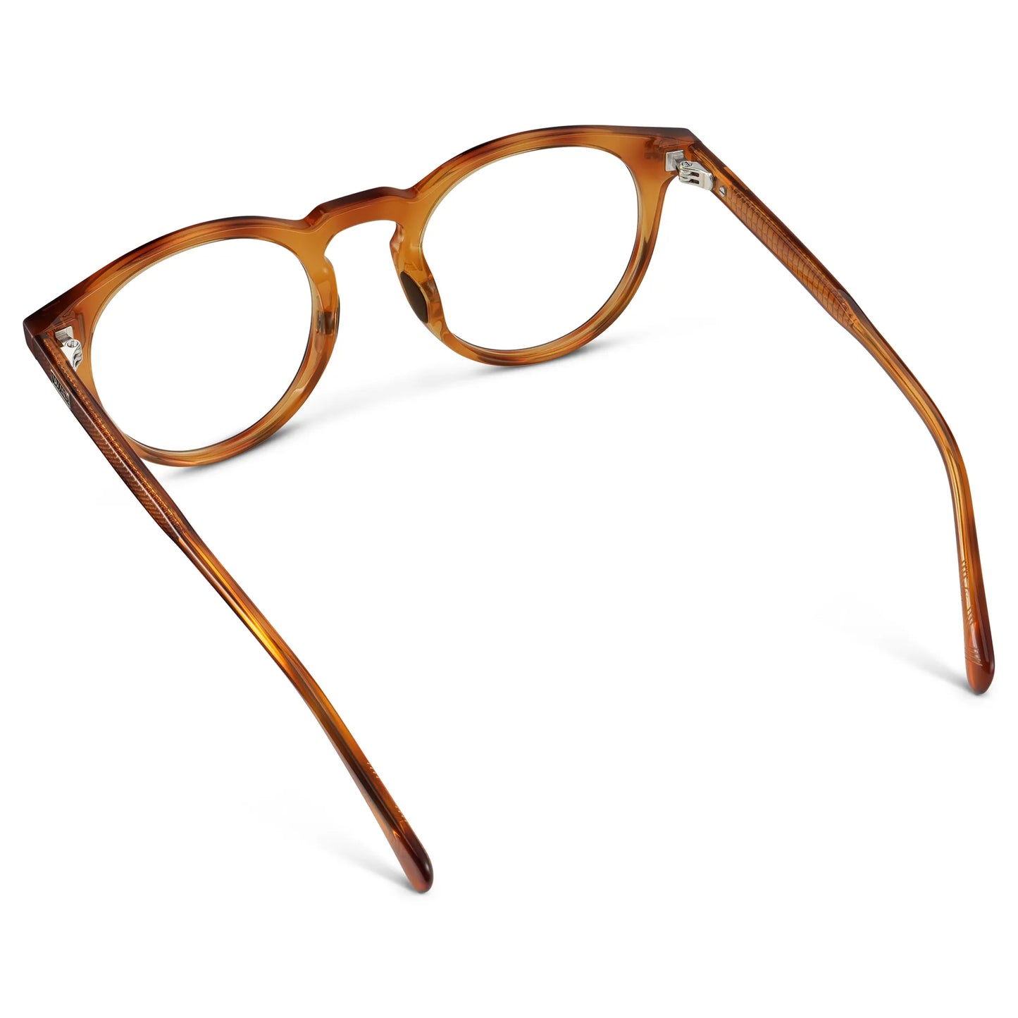 Honey Tortoise || Back view of Men's Round Prescription Glasses with Honey Tortoise Frame and Clear Lens on a white background