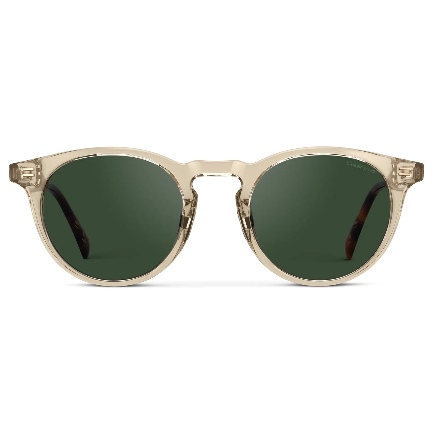 Crystal Sand Brown / Smoke Green Lens || Men's Round Sports Performance Sunglasses with Crystal Sand Brown Acetate Frame and Smoke Green Polarized Oleophobic Lens on a white background