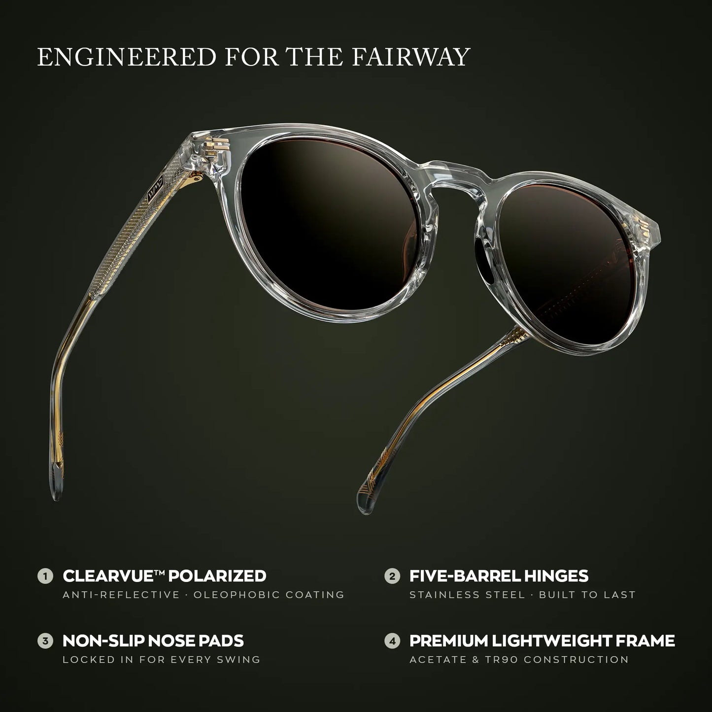 Crystal Ice Grey / Brown Lens || Graphic of Men's Round Sports Performance Sunglasses with Polarized Oleophobic Lens on a white background