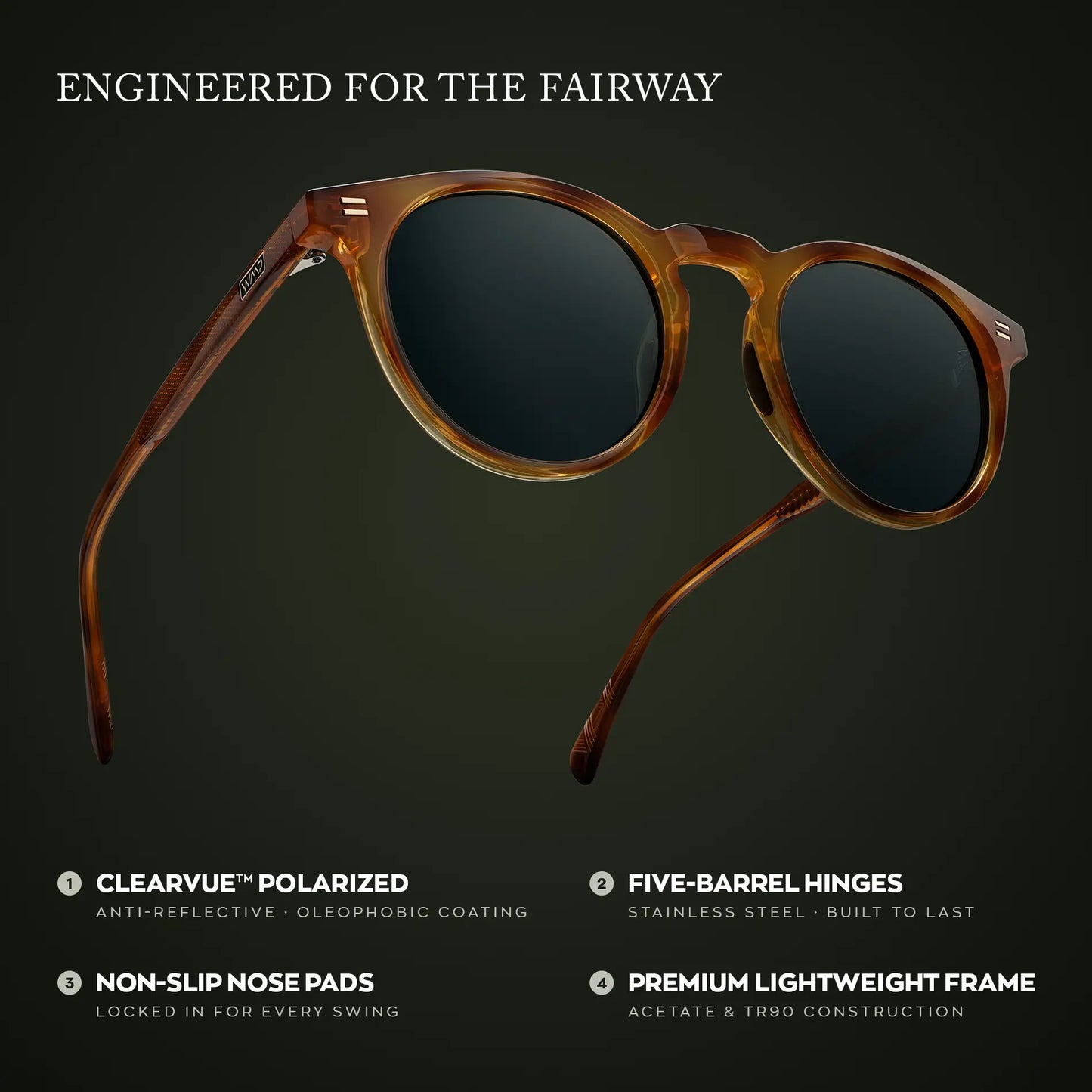 Honey Tortoise / Laguna Blue Lens || Graphic of Men's Round Sports Performance Sunglasses with Polarized Oleophobic Lens