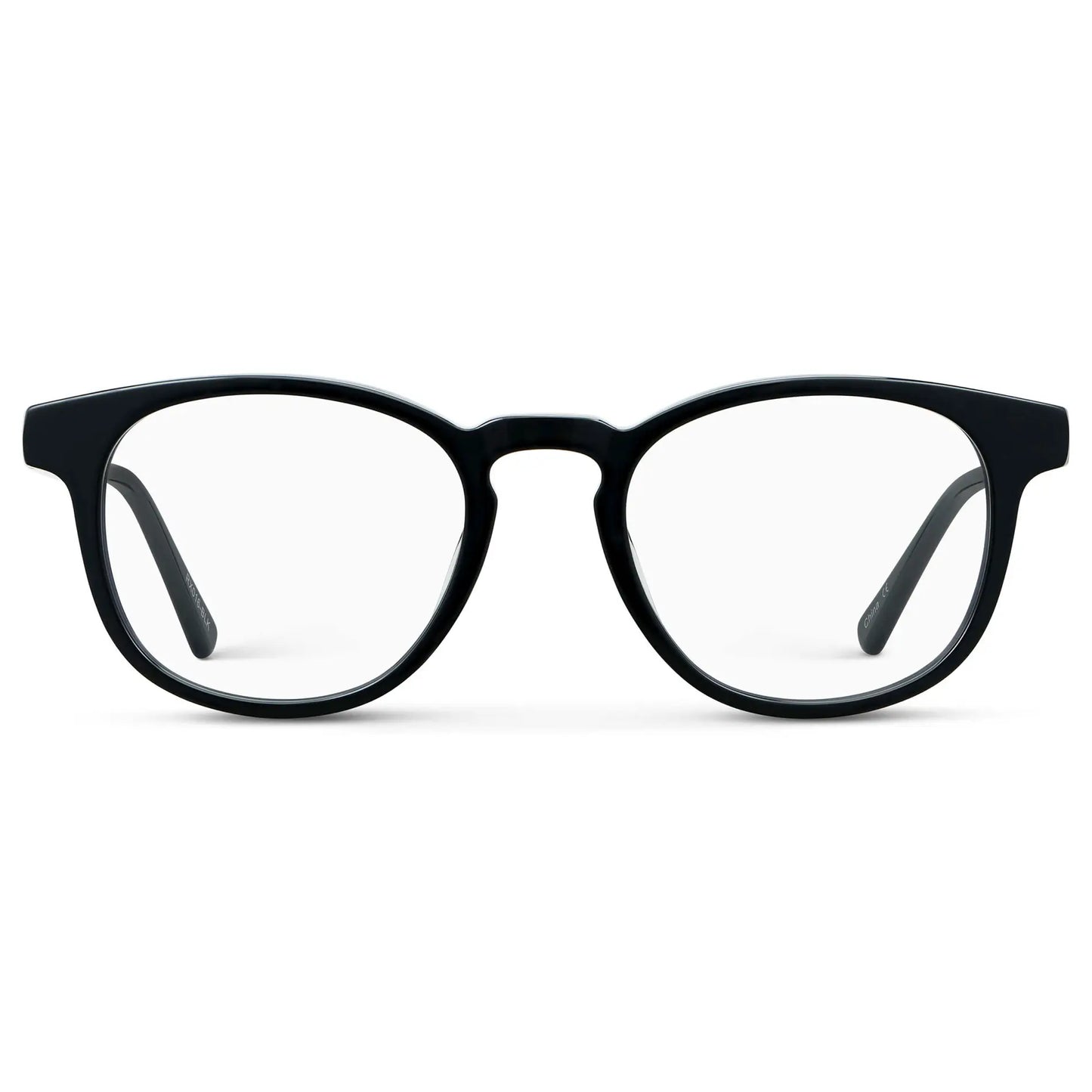 Black || Unisex Round Blue Light Blocking Glasses with Black Acetate Frame and Clear Lens on a white background