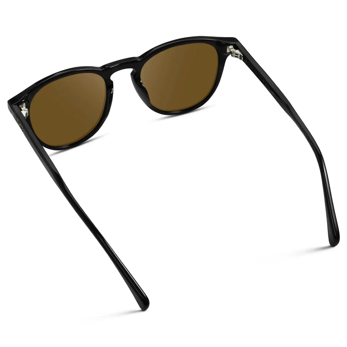 Black / Amber || Back view of Men's Round Prescription Sunglasses with Black Frame and Amber Lenses on a white background