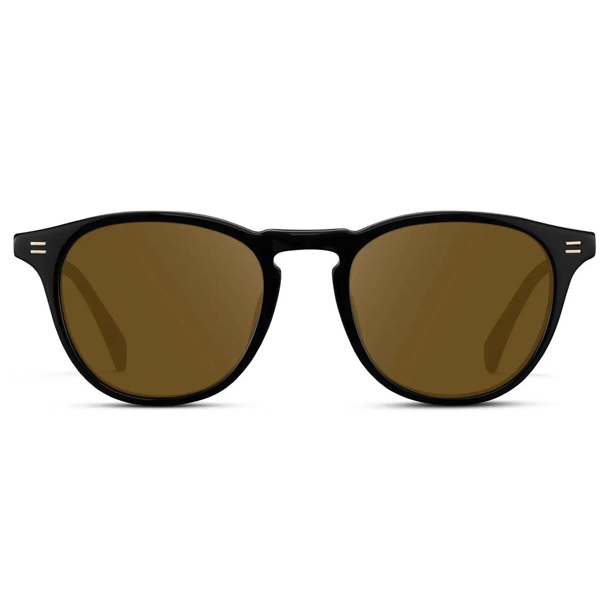 Black / Amber || Men's Round Prescription Sunglasses with Black Frame and Amber Lenses on a white background