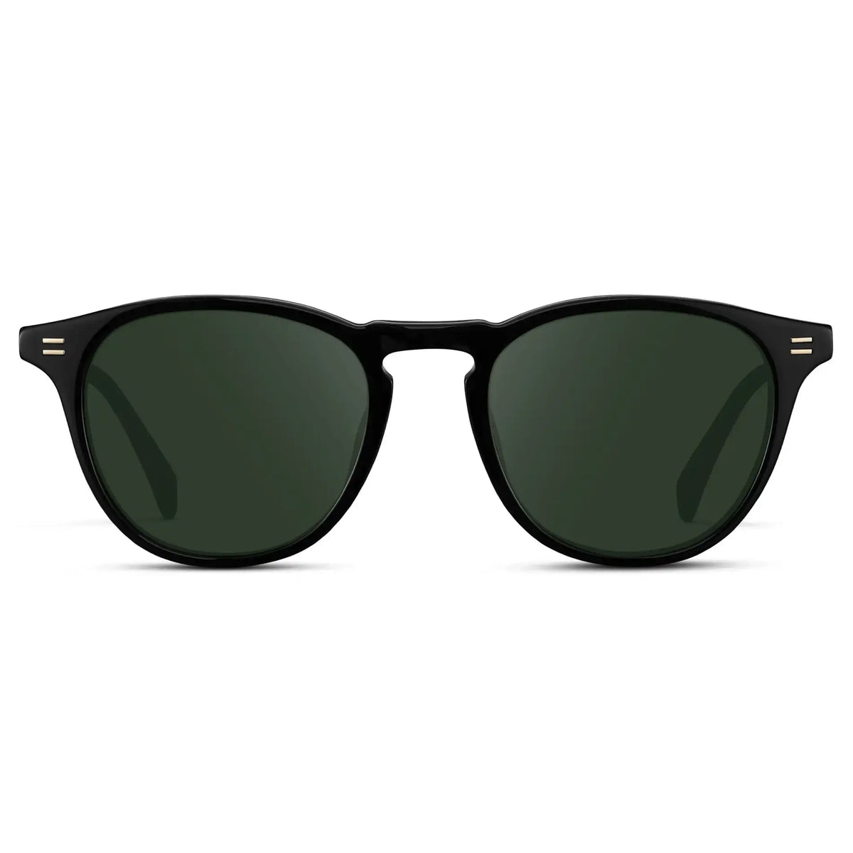Black / G15 || Men's Round Prescription Sunglasses with Black Frame and Green Lenses on a white background
