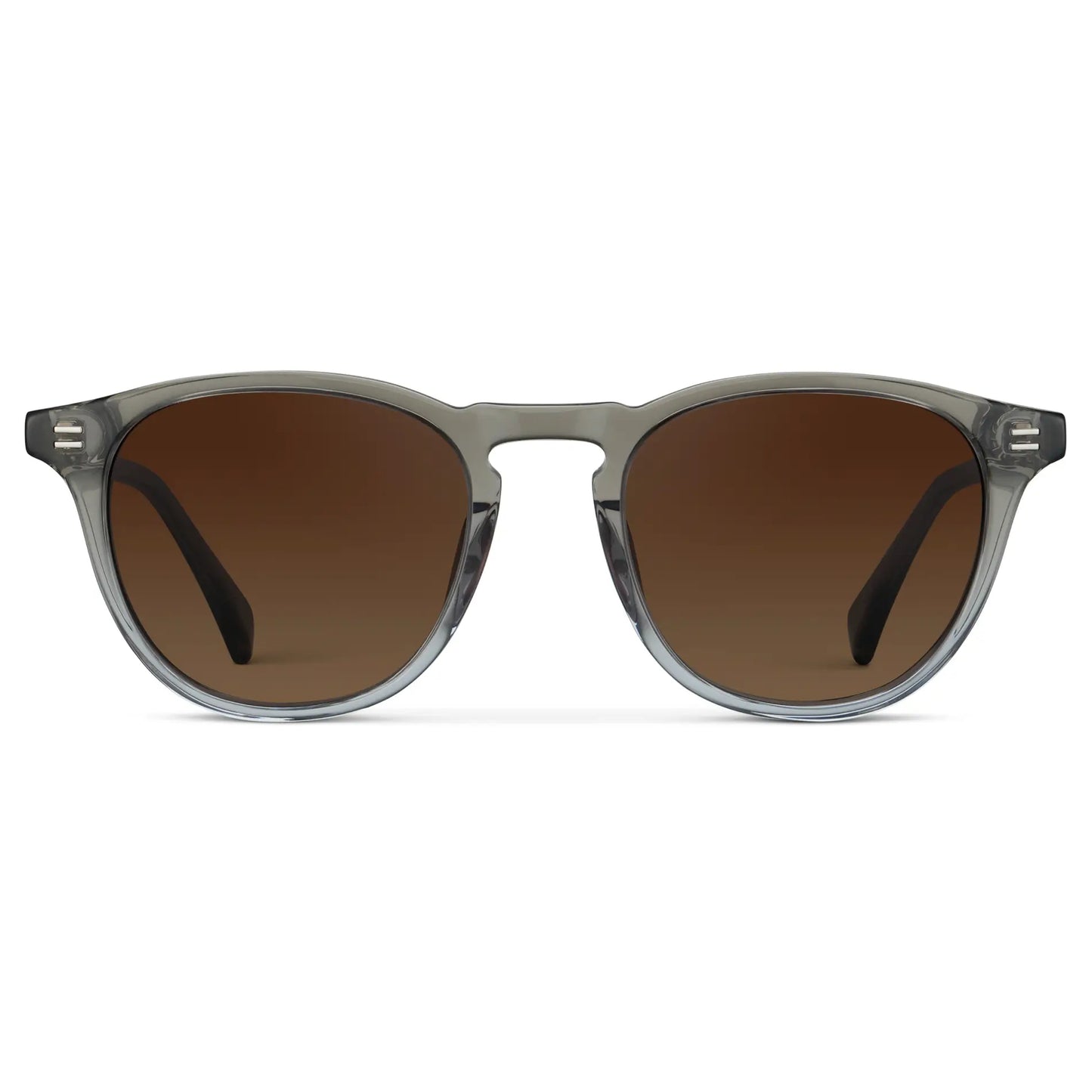 Charcoal Grey / Brown Gold Gradient Lens || Men's Round Polarized Sunglasses with Charcoal Grey Frame and Brown Gold Gradient Lenses on a white background