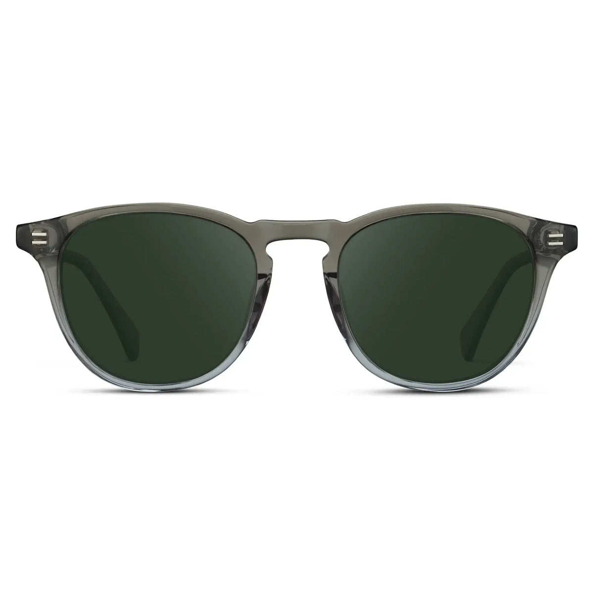 Charcoal Grey / G15 || Men's Round Prescription Sunglasses with Charcoal Grey Frame and Green Lenses on a white background