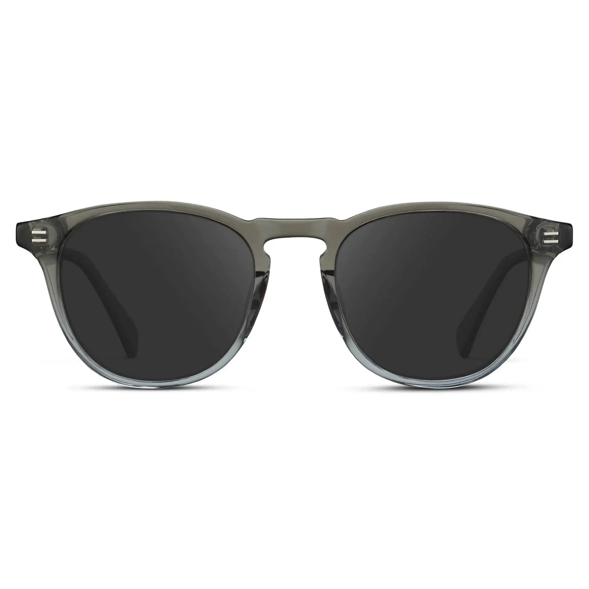 Charcoal Grey / Grey || Men's Round Prescription Sunglasses with Charcoal Grey Frame and Grey Lenses on a white background