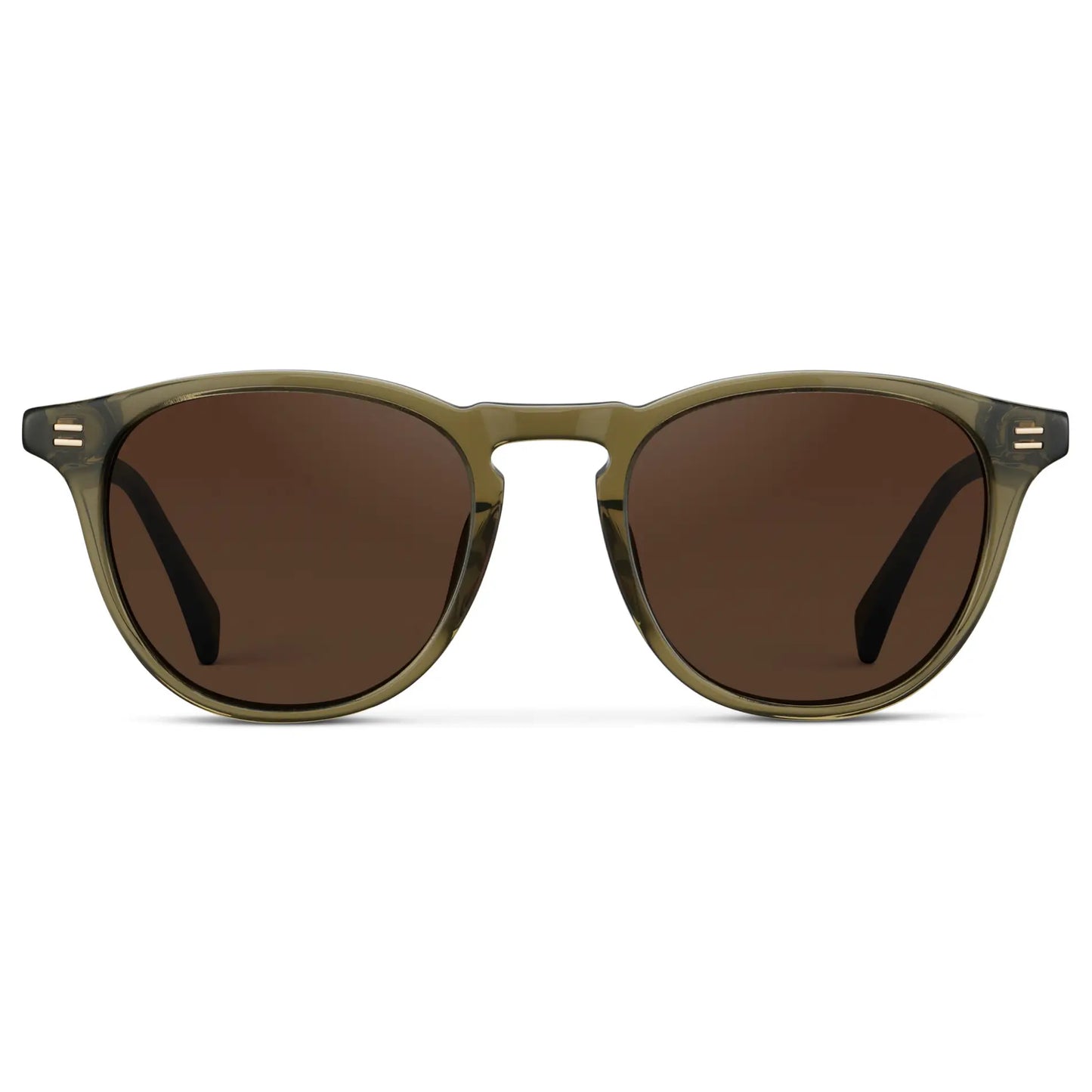 Khaki Green / Dark Brown Lens || Men's Round Polarized Sunglasses with Green Frame and Dark Brown Lenses on a white background