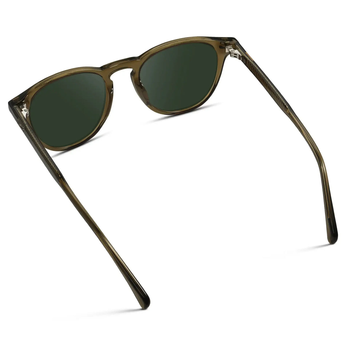 Khaki Green / G15 || Back view of Men's Round Prescription Sunglasses with Khaki Green Frame and Green Lenses on a white background
