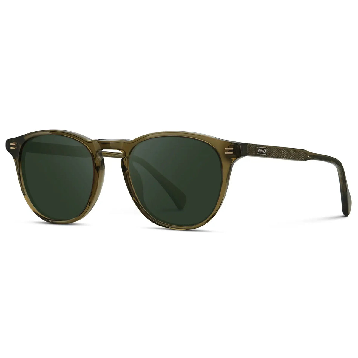 Khaki Green / G15 || Side view of Men's Round Prescription Sunglasses with Khaki Green Frame and Green Lenses on a white background