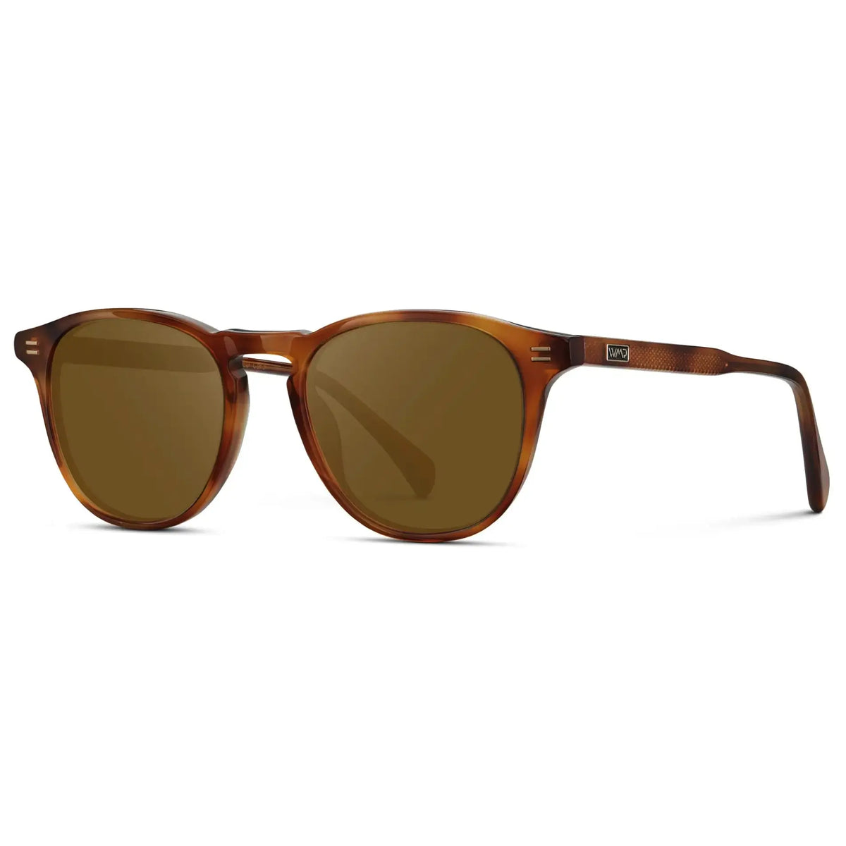 Honey Tortoise / Amber || Side view of Men's Round Prescription Sunglasses with Honey Tortoise Frame and Amber Lenses on a white background