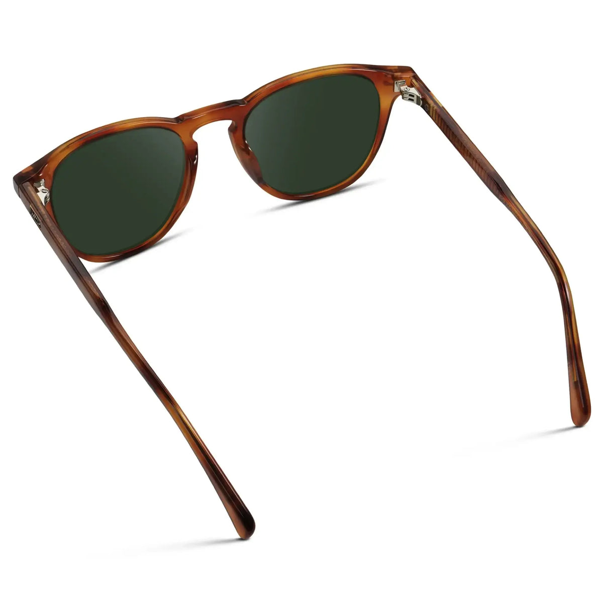 Honey Tortoise / G15 || Back view of Men's Round Prescription Sunglasses with Honey Tortoise Frame and Green Lenses on a white background