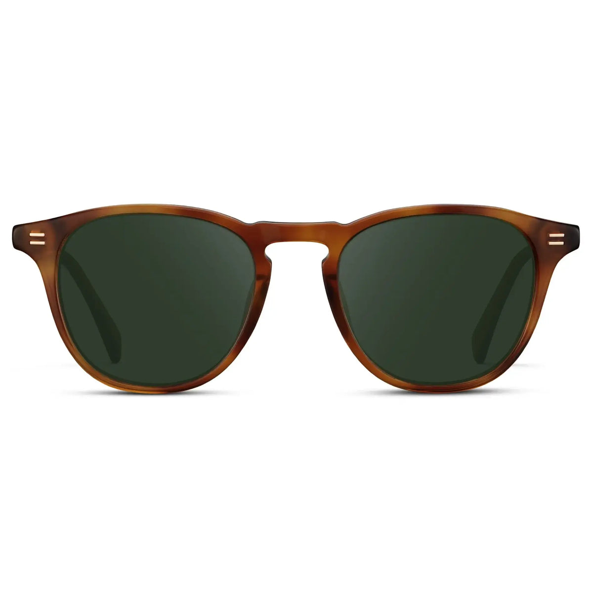 Honey Tortoise / G15 || Men's Round Prescription Sunglasses with Honey Tortoise Frame and Green Lenses on a white background
