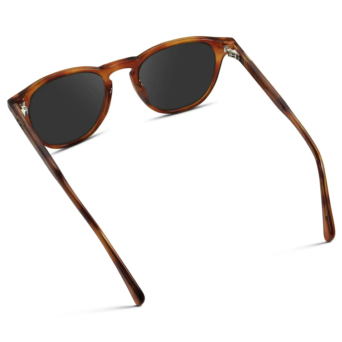Honey Tortoise / Grey || Back view of Men's Round Prescription Sunglasses with Honey Tortoise Frame and Grey Lenses on a white background