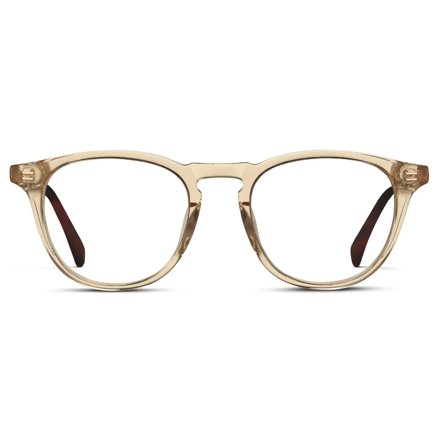 Sand Brown || Men's Round Prescription Glasses with Sand Brown Frame and Clear Lenses on a white background
