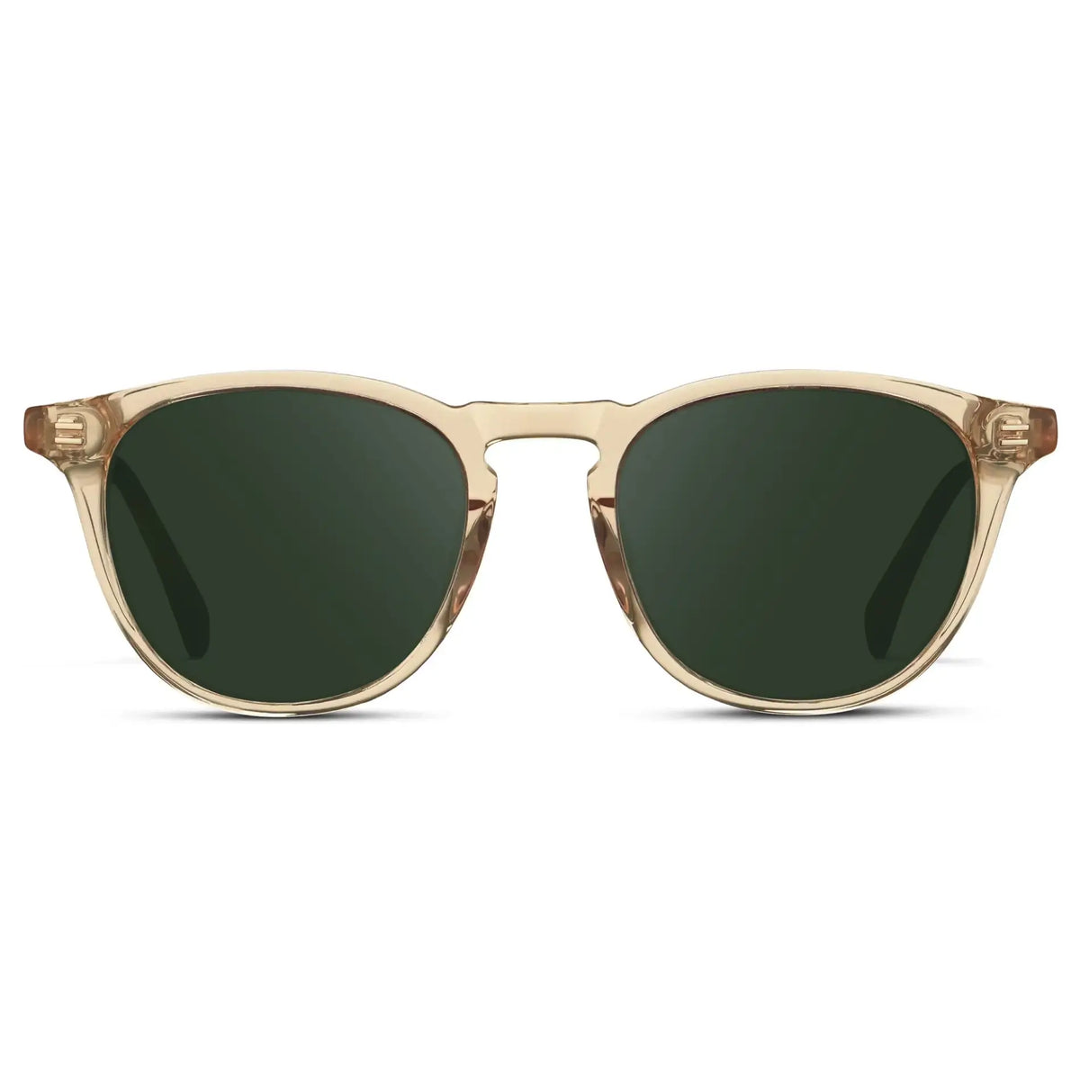 Sand Brown / G15 || Men's Round Prescription Sunglasses with Sand Brown Frame and Green Lenses on a white background