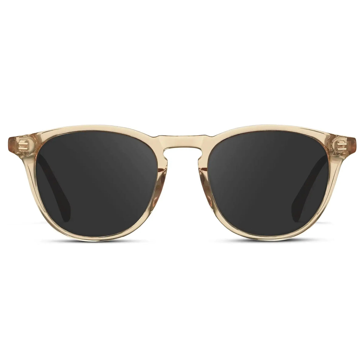 Sand Brown / Grey || Men's Round Prescription Sunglasses with Sand Brown Frame and Grey Lenses on a white background