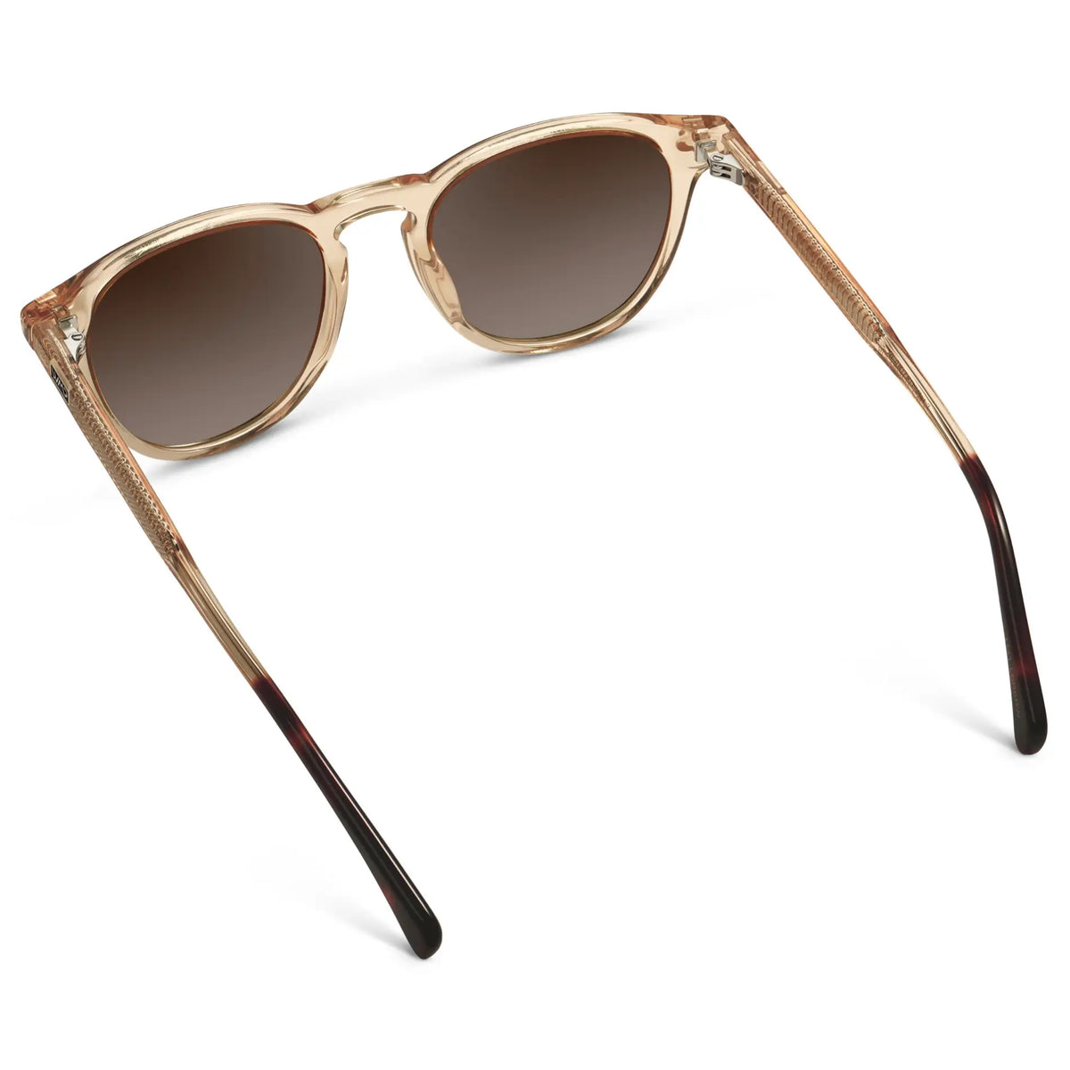 Sand Brown / Brown Gradient Lens || Back view of Men's Round Polarized Sunglasses with Sand Brown Frame and Brown Gradient Lenses on a white background