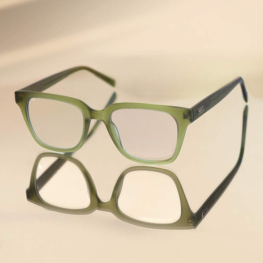 Frosted Khaki Green || Green Square Frame Blue Light Blocking Glasses for Computer Use
