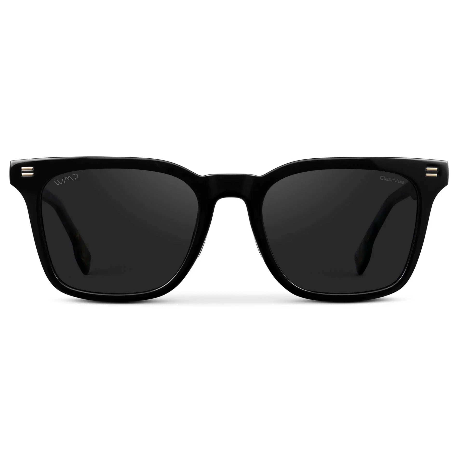 Black / Black Lens || Men's Classic Rectangular Golf and Sport Sunglasses with Black Acetate Frame and Black Polarized Oleophobic Lens