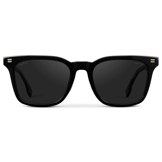 Black / Black Lens || Men's Classic Rectangular Golf and Sport Sunglasses with Black Acetate Frame and Black Polarized Oleophobic Lens
